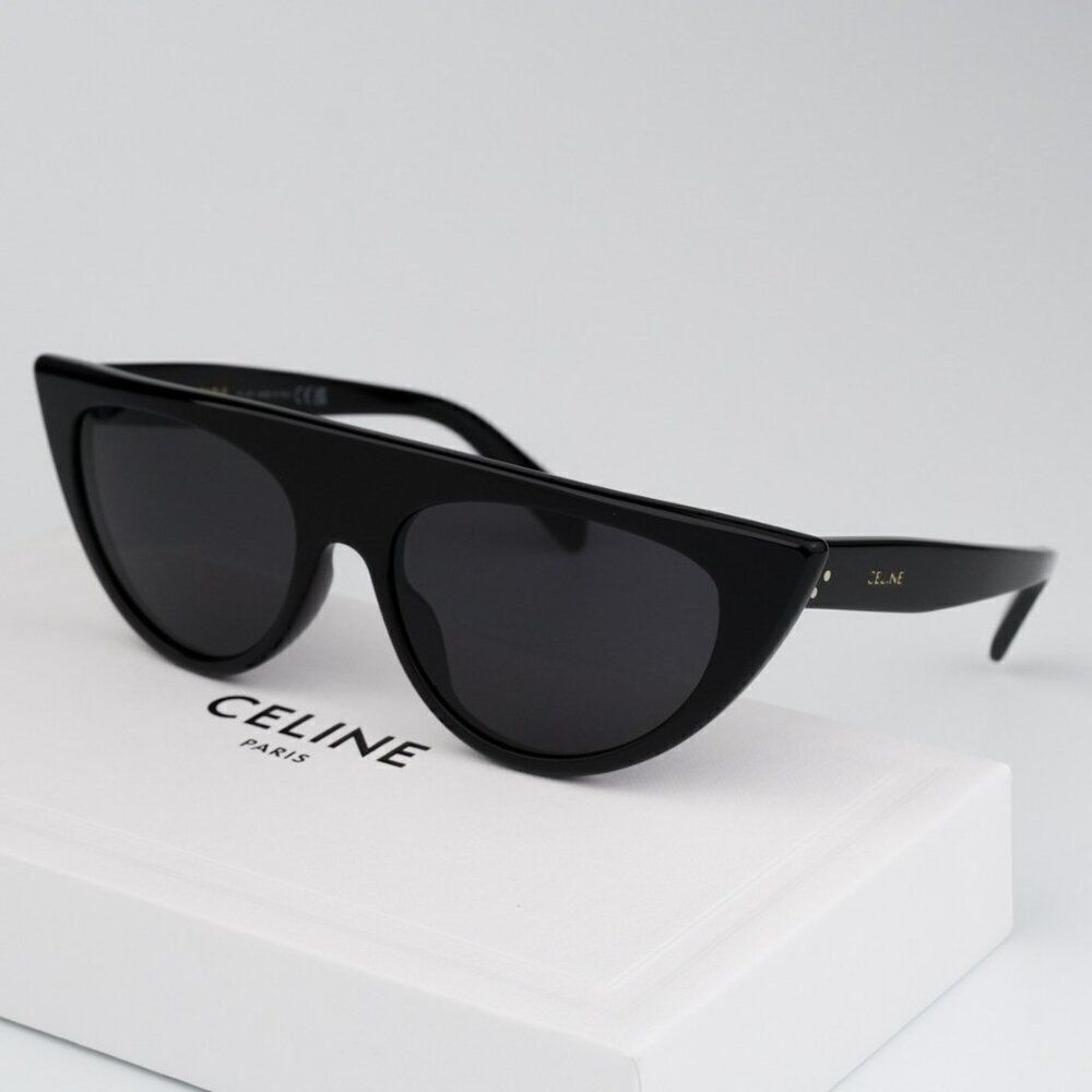 NEW Celine CL40228I 01A Shiny Black Smoke Grey Geometric Women Sunglasses